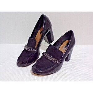 Tahari Lasalla Size 7M Patent Leather & Velvet Black 3" Heels with Chain Accents